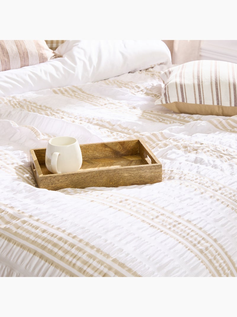 Parure de lit réversible texturée 3 pièces à rayures housse + taies Beige coquille - Kiabi