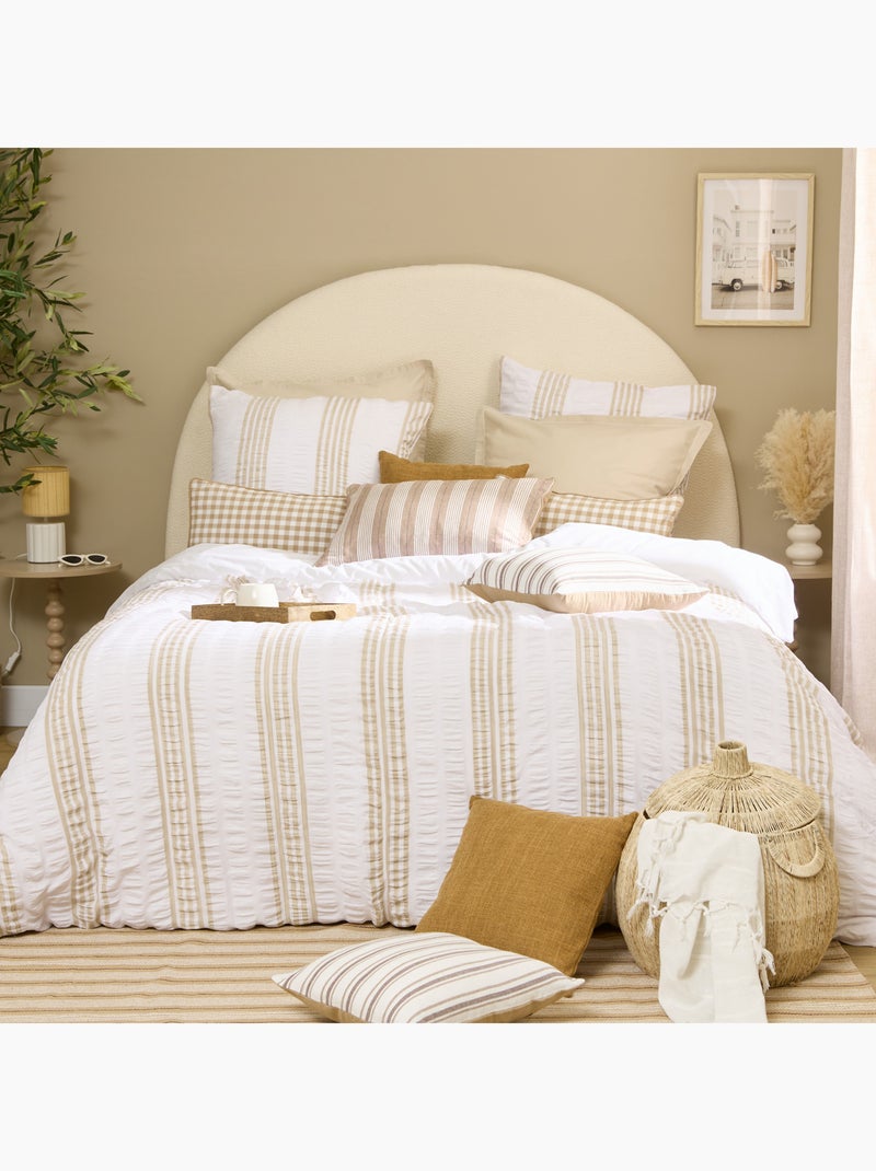 Parure de lit réversible texturée 3 pièces à rayures housse + taies Beige coquille - Kiabi