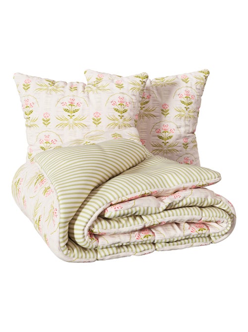 Parure de lit réversible texturée 3 pièces florale housse + taies - Kiabi