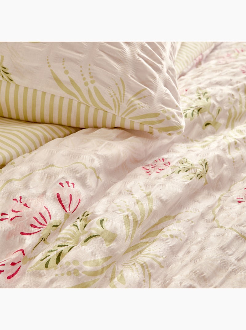 Parure de lit réversible texturée 3 pièces florale housse + taies Vert - Kiabi