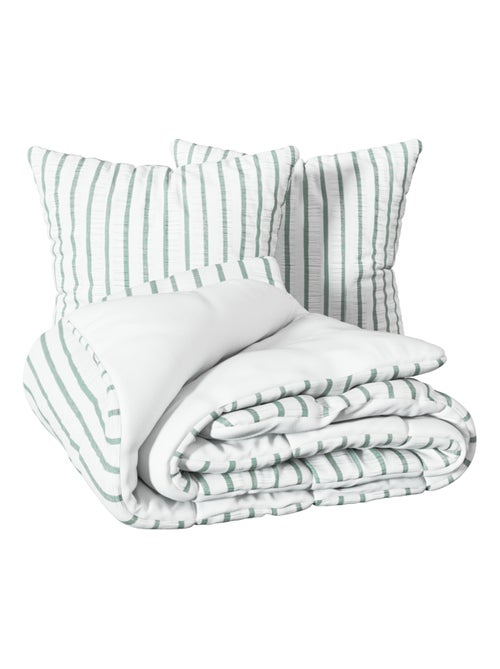 Parure de lit réversible texturée 3 pièces rayée housse + taies - Kiabi