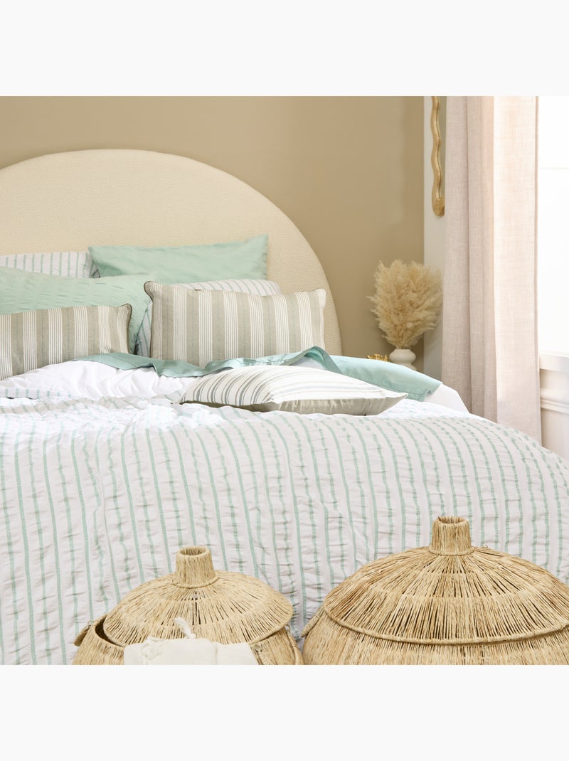 Parure de lit réversible texturée 3 pièces rayée housse + taies Bleu céladon - Kiabi