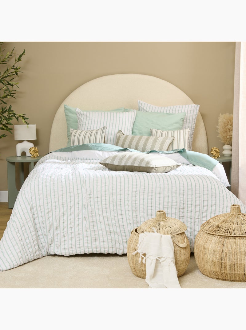 Parure de lit réversible texturée 3 pièces rayée housse + taies Bleu céladon - Kiabi