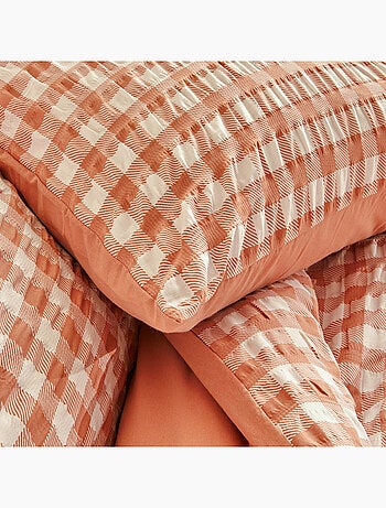 Parure de lit réversible texturée 3 pièces vichy housse + taies