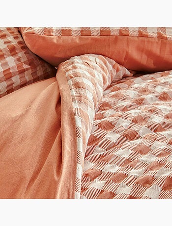 Parure de lit réversible texturée 3 pièces vichy housse + taies