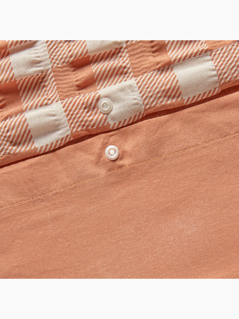 Parure de lit réversible texturée 3 pièces vichy housse + taies Orange - Kiabi
