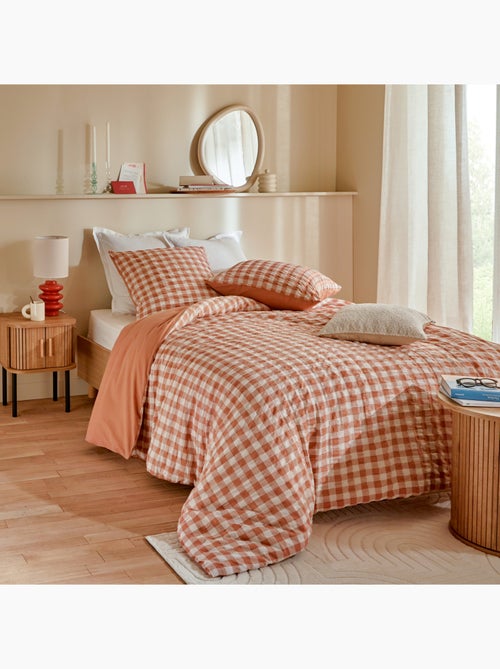 Parure de lit réversible texturée 3 pièces vichy housse + taies - Kiabi