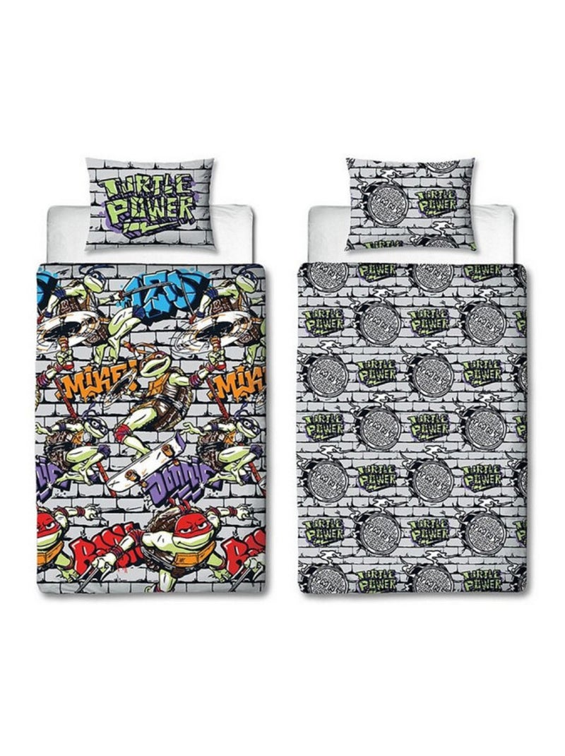 Parure de lit réversible Tortues Ninja (TMTN) Turtle Power -135 x 200 cm Multicolore - Kiabi
