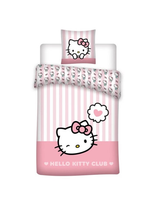 Parure de lit rose et blanc - Hello Kitty Club - 135 x 200 cm - Kiabi