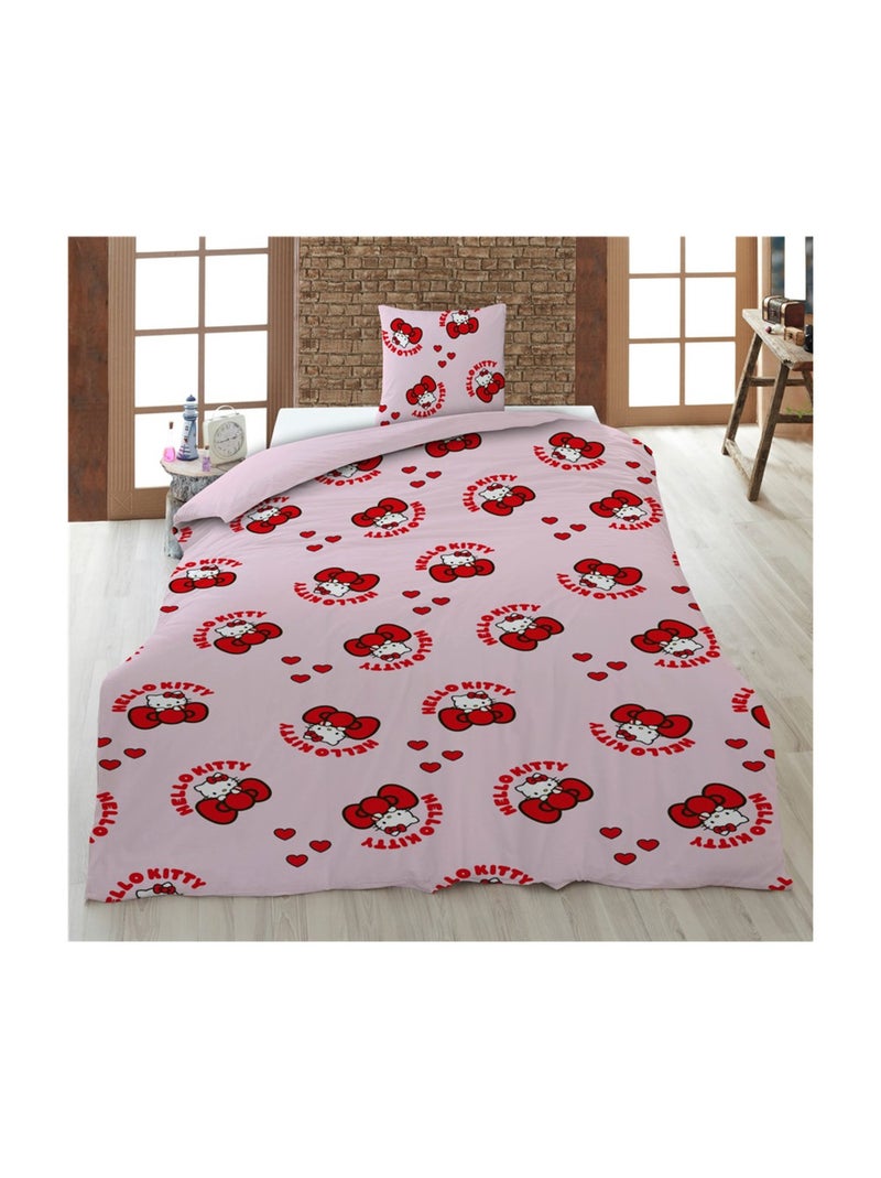 Parure de lit rose et rouge - Hello Kitty avec des cœurs et des nœud papillons  - 140x200 cm Rose - Kiabi