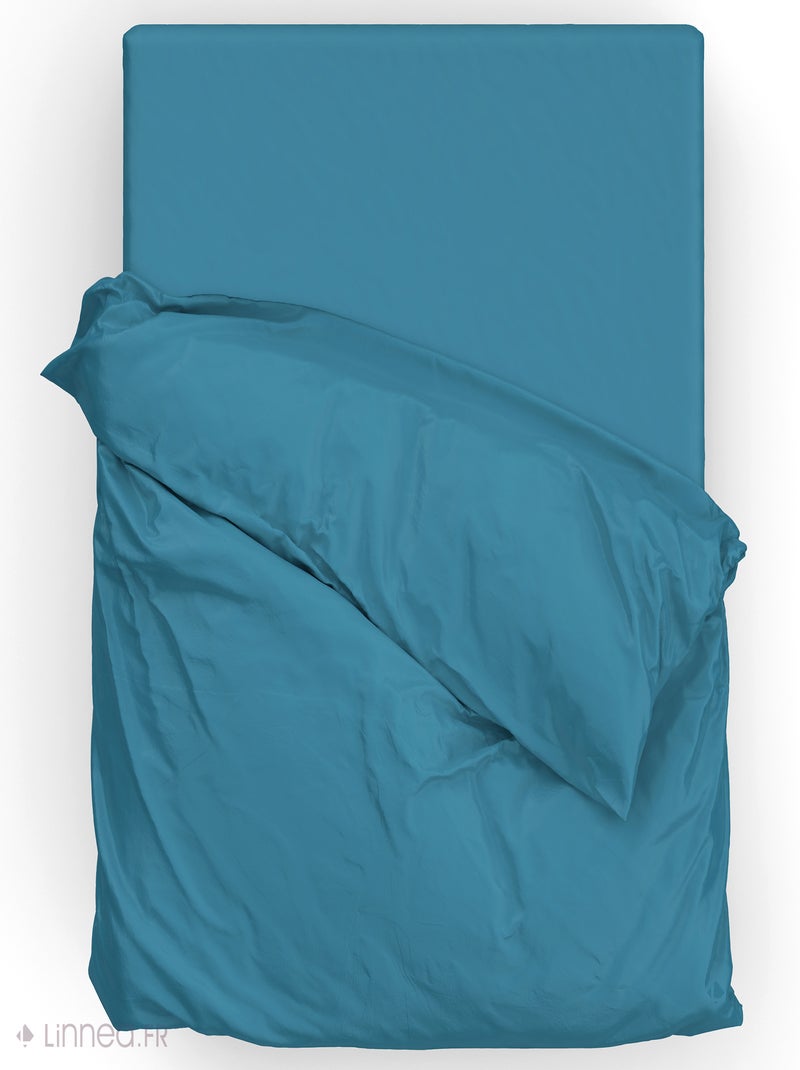 Parure de lit SAPRI satin de coton Bleu ciel - Kiabi