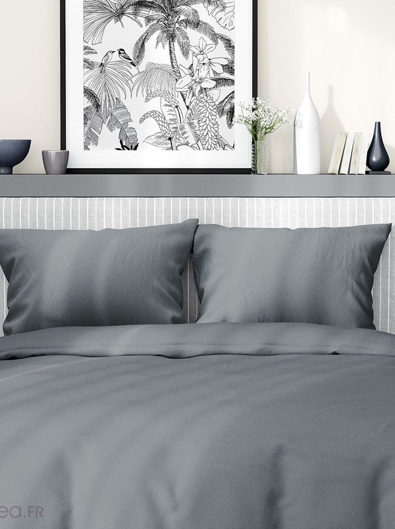 Parure de lit SAPRI satin de coton Gris foncé - Kiabi