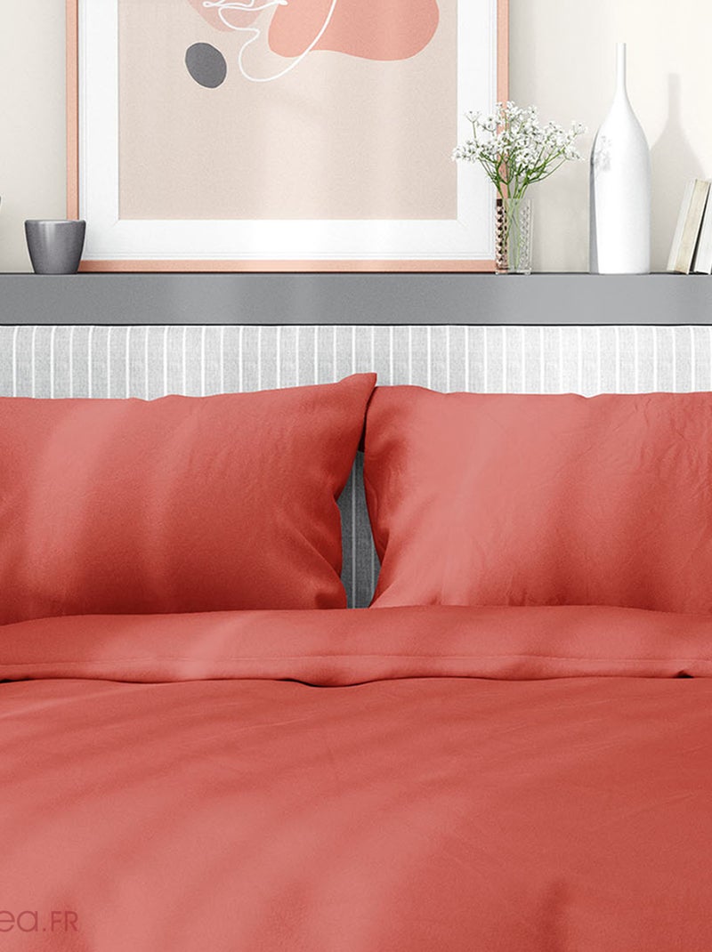 Parure de lit SAPRI satin de coton Rouge brique - Kiabi