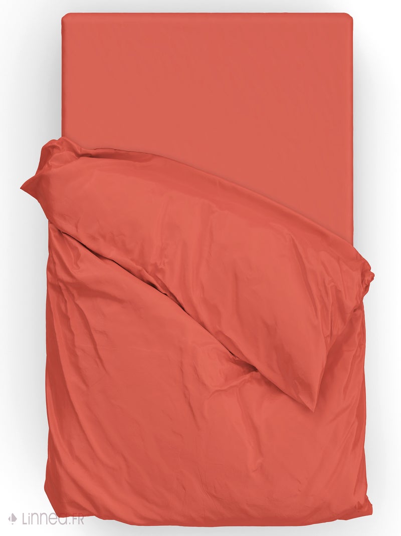 Parure de lit SAPRI satin de coton Rouge brique - Kiabi