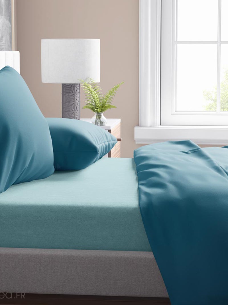 Parure de lit SAPRI satin de coton Vert d'eau - Kiabi