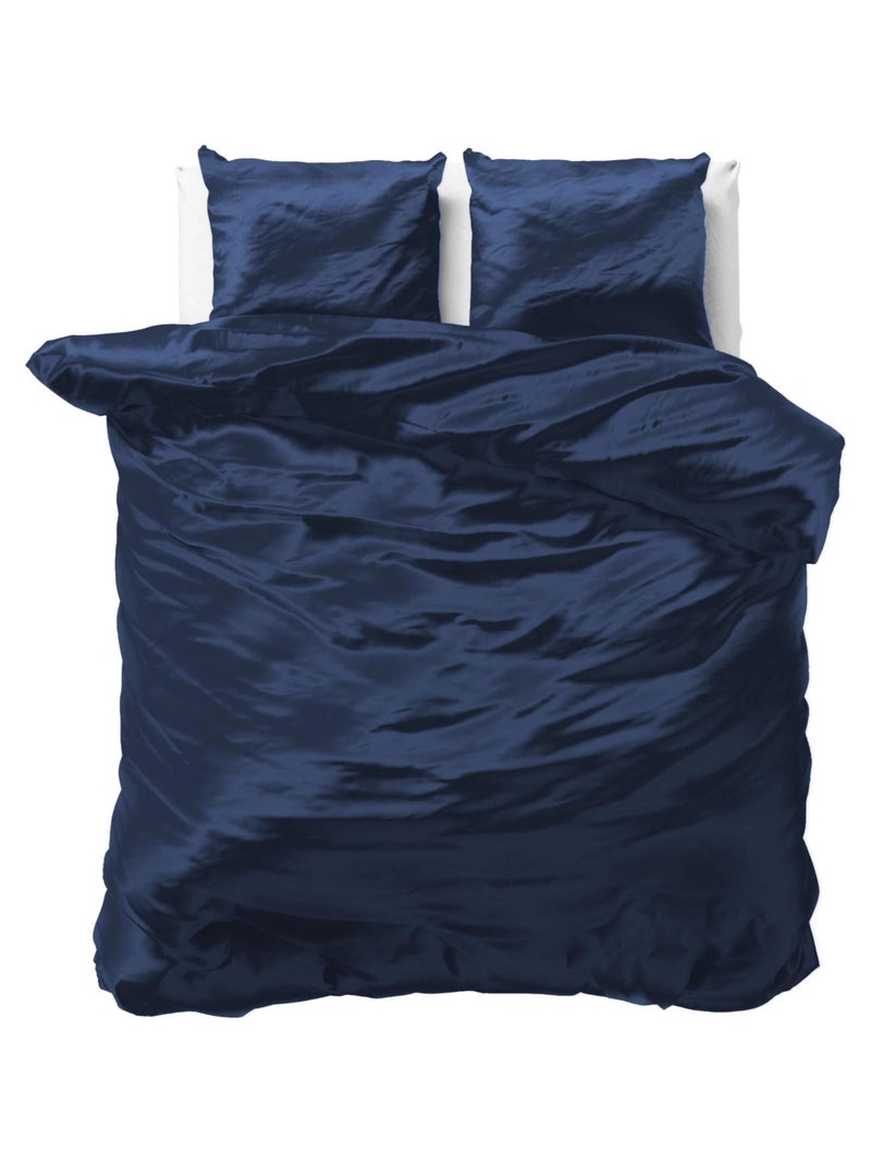 Parure de Lit Satin Bleu Nuit Bleu - Kiabi