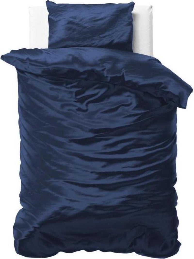 Parure de Lit Satin Bleu Nuit Bleu - Kiabi