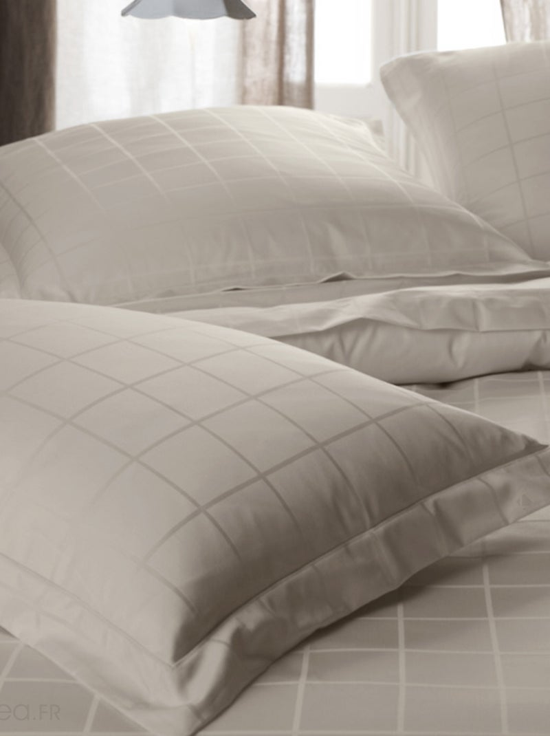 Parure de lit satin de coton CONCERTO Taie 50x70 cm Carreaux Gris chiné - Kiabi