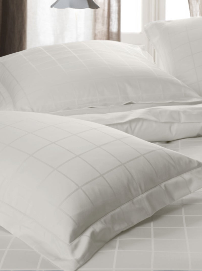 Parure de lit satin de coton CONCERTO Taie 65x65 cm Carreaux Craie - Kiabi