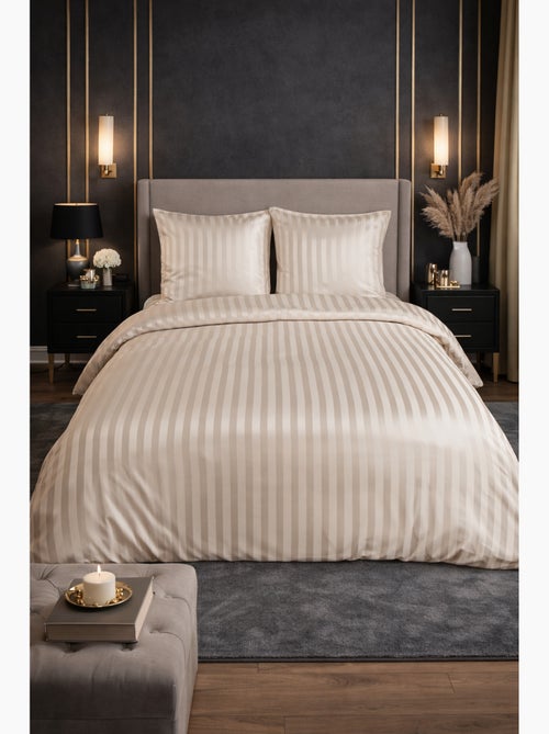 Parure de Lit Satin en Microfibre - Rayures Tissées - 240x220 / Beige - Kiabi