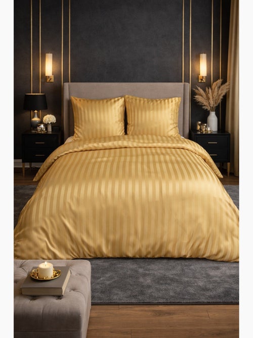 Parure de lit satin en microfibre - rayures tissées - jaune - 240x220 / jaune - Kiabi Parure de lit satin en microfibre - rayures tissées - jaune - 240x220 / jaune - Kiabi