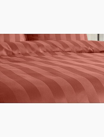 Parure de lit satin en microfibre - rayures tissées - orange - 240x220 / orange