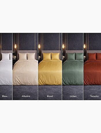 Parure de lit satin en microfibre - rayures tissées - orange - 240x220 / orange
