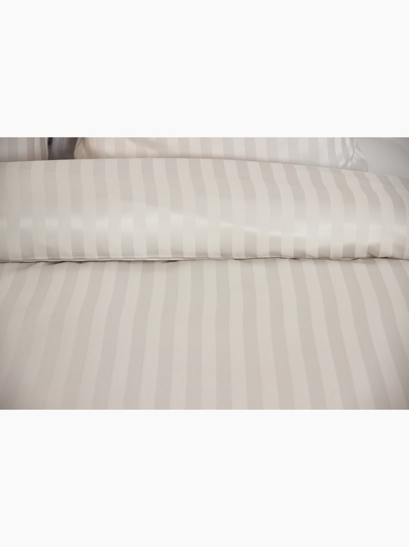 Parure de Lit Satin en Microfibre – Rayures Tissées Beige - Kiabi