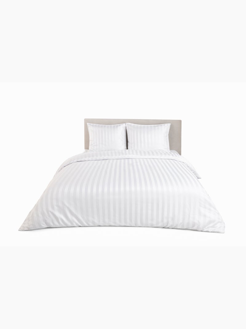 Parure de Lit Satin en Microfibre – Rayures Tissées Blanc - Kiabi