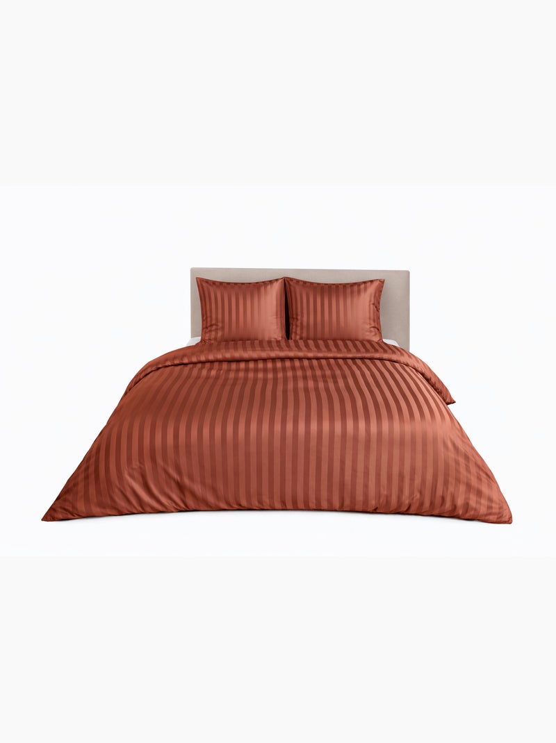 Parure de Lit Satin en Microfibre – Rayures Tissées Orange - Kiabi