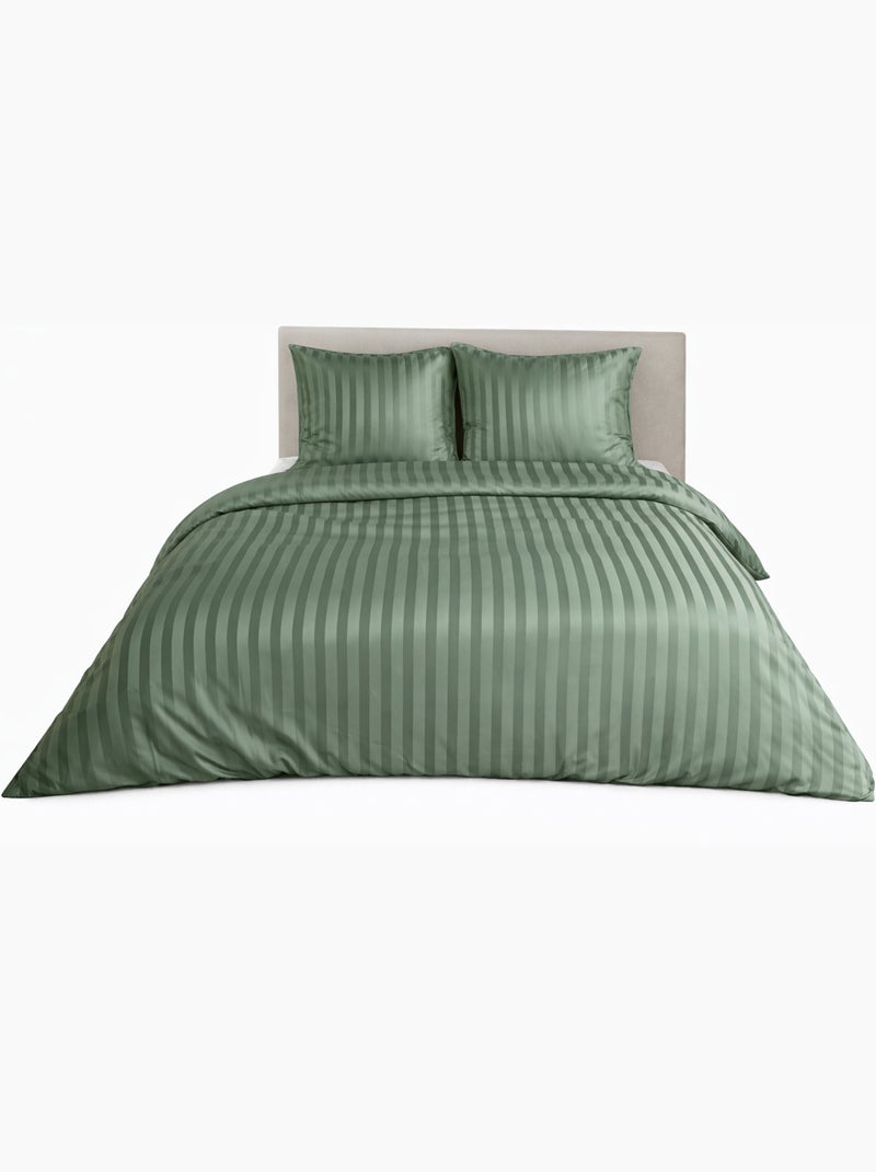Parure de Lit Satin en Microfibre – Rayures Tissées Vert - Kiabi