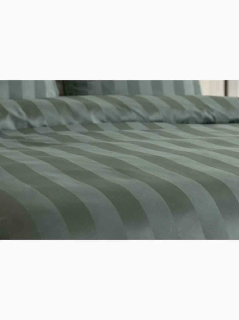 Parure de Lit Satin en Microfibre – Rayures Tissées Vert - Kiabi