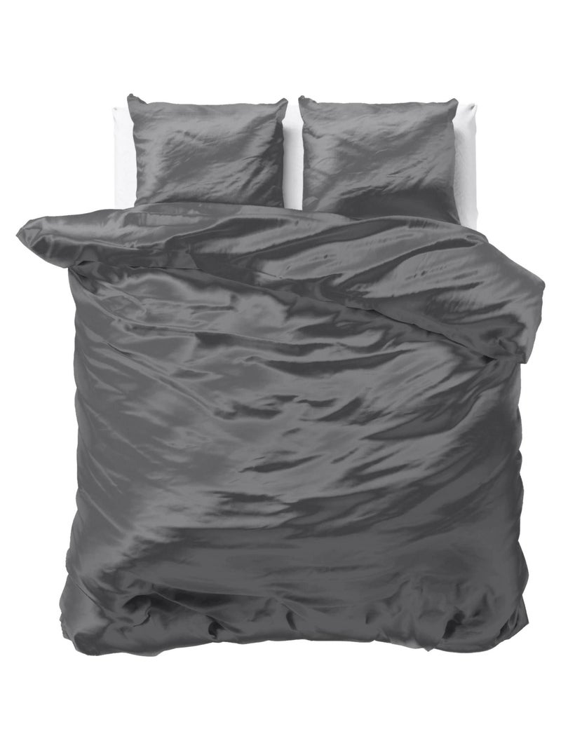 Parure de Lit Satin Gris Anthracite Gris - Kiabi