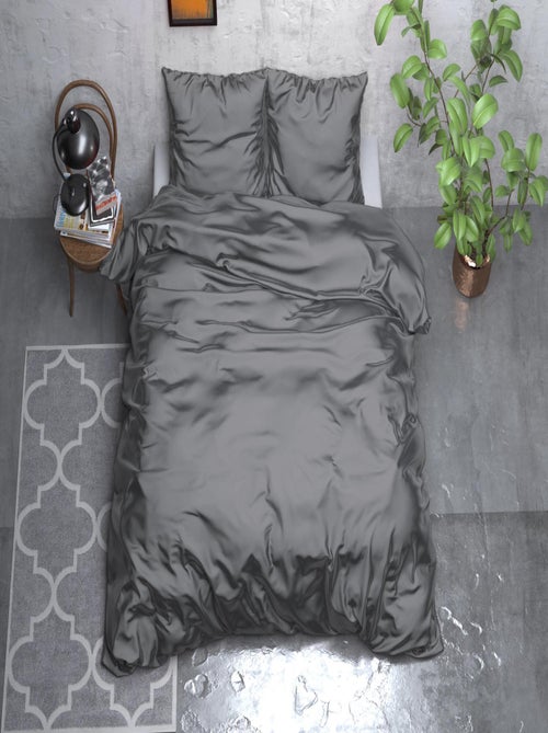Parure de Lit Satin Gris Anthracite - Kiabi