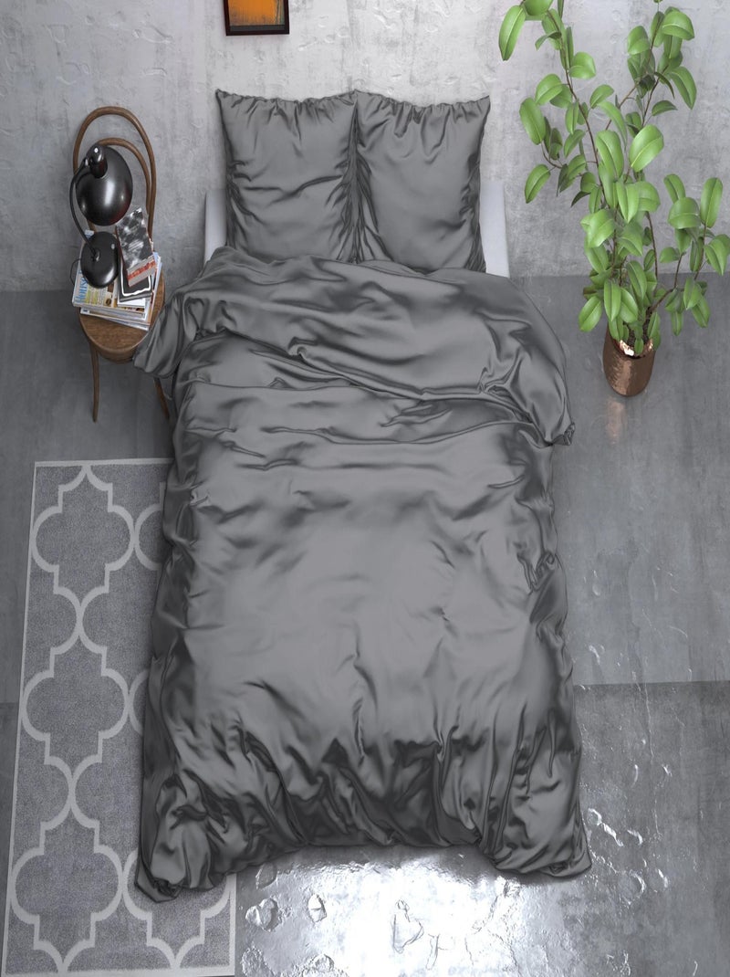 Parure de Lit Satin Gris Anthracite Gris - Kiabi