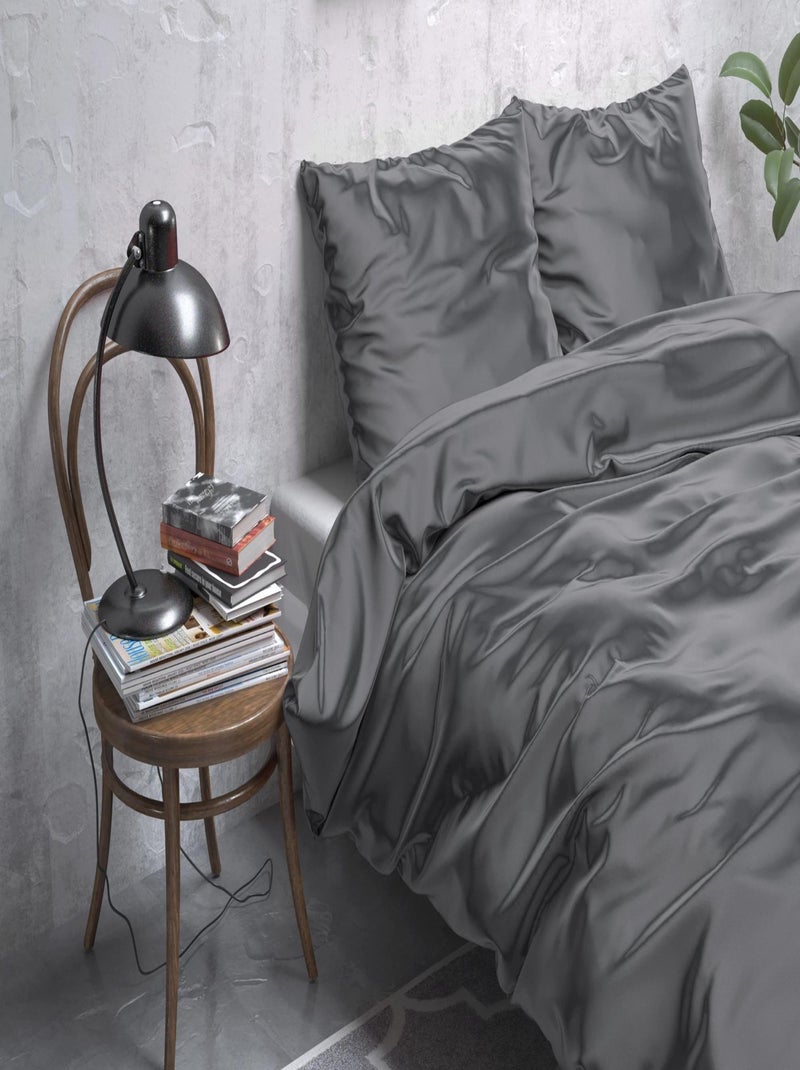 Parure de Lit Satin Gris Anthracite Gris - Kiabi