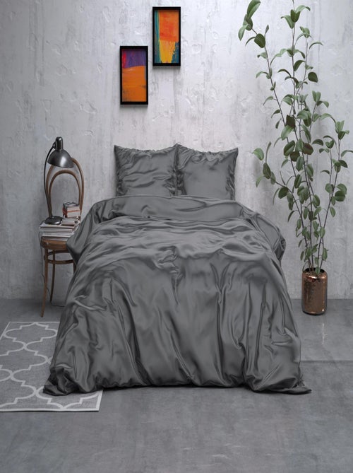 Parure de Lit Satin Gris Anthracite - Kiabi