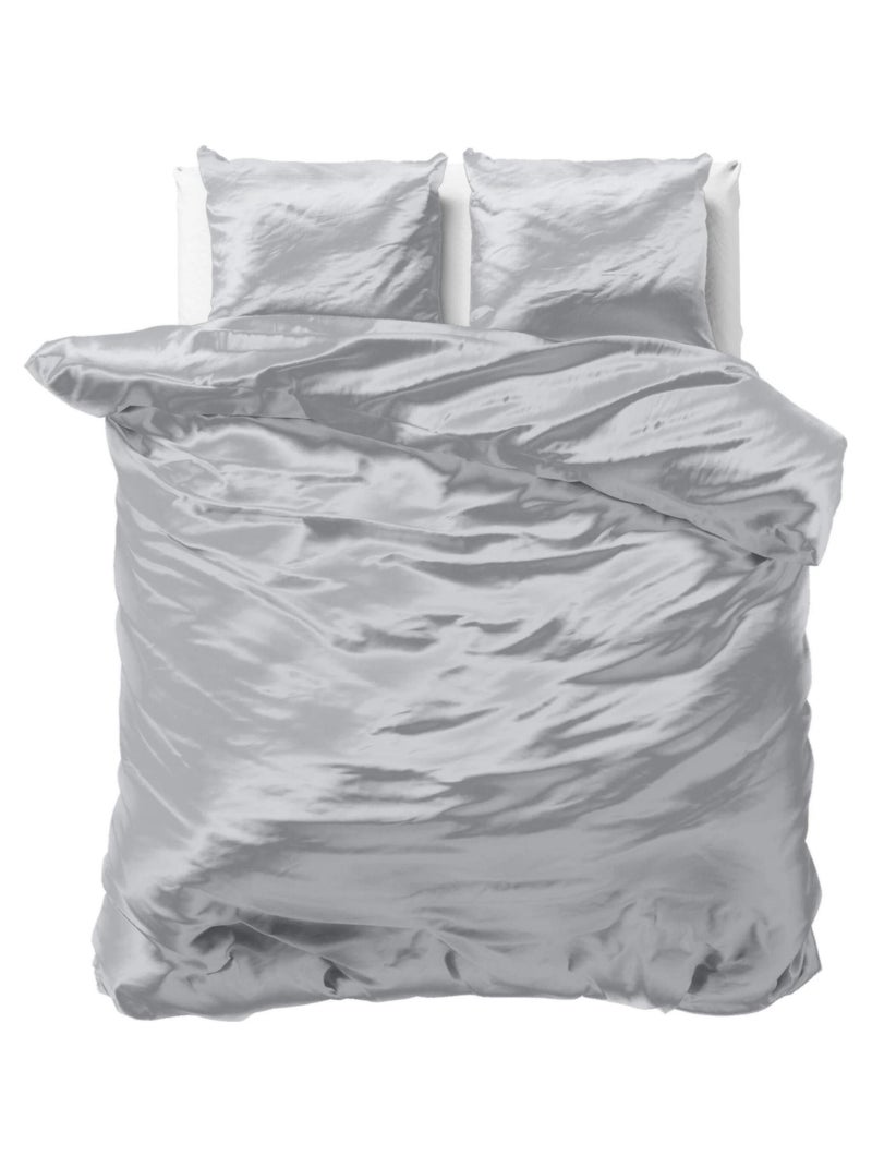 Parure de Lit Satin Gris Argent Gris - Kiabi