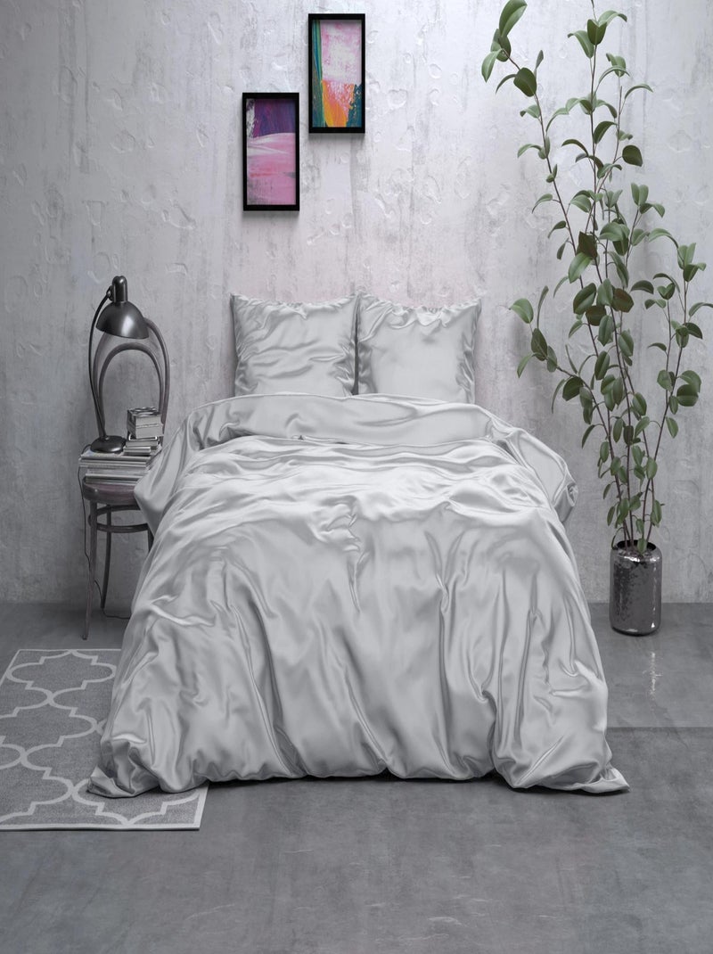 Parure de Lit Satin Gris Argent Gris - Kiabi