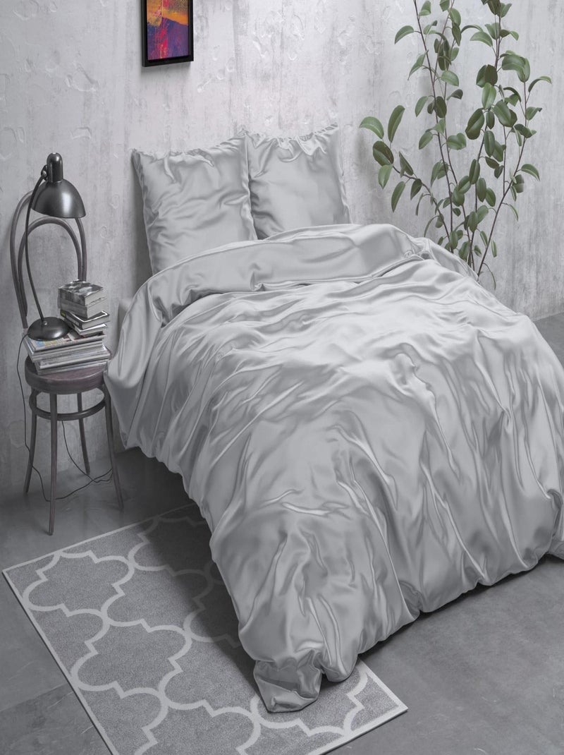 Parure de Lit Satin Gris Argent Gris - Kiabi
