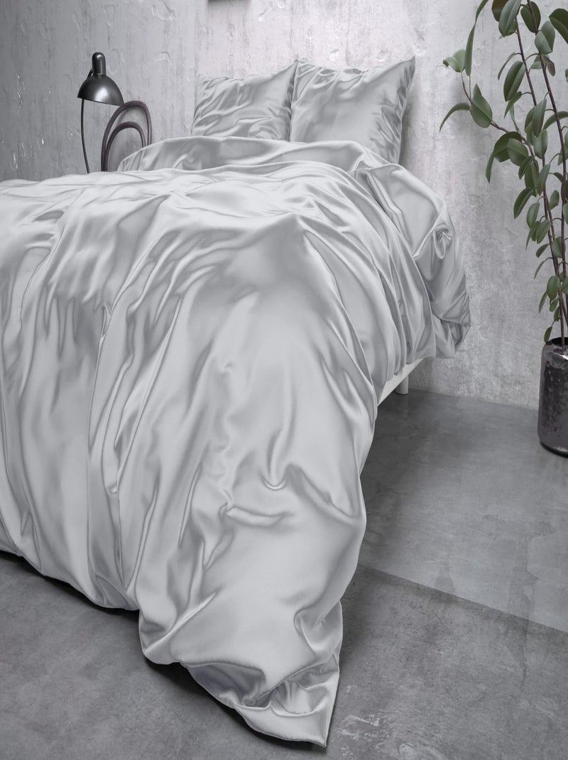 Parure de Lit Satin Gris Argent Gris - Kiabi