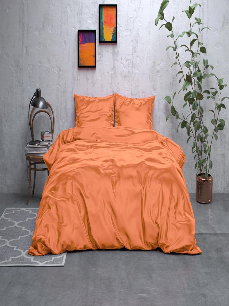 Parure de Lit Satin Orange Orange - Kiabi