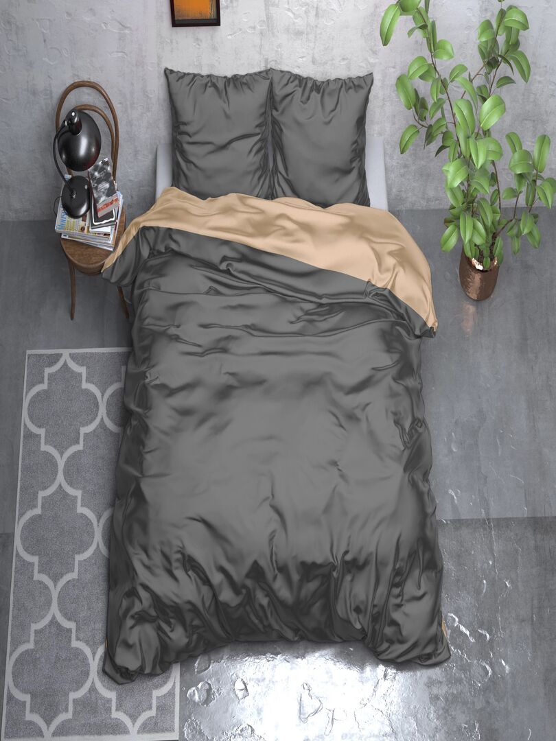 Parure De Lit Respirante Et Lavable Gris - Housse à Fermeture éclair Amovible - Coton Et Polyester Doux