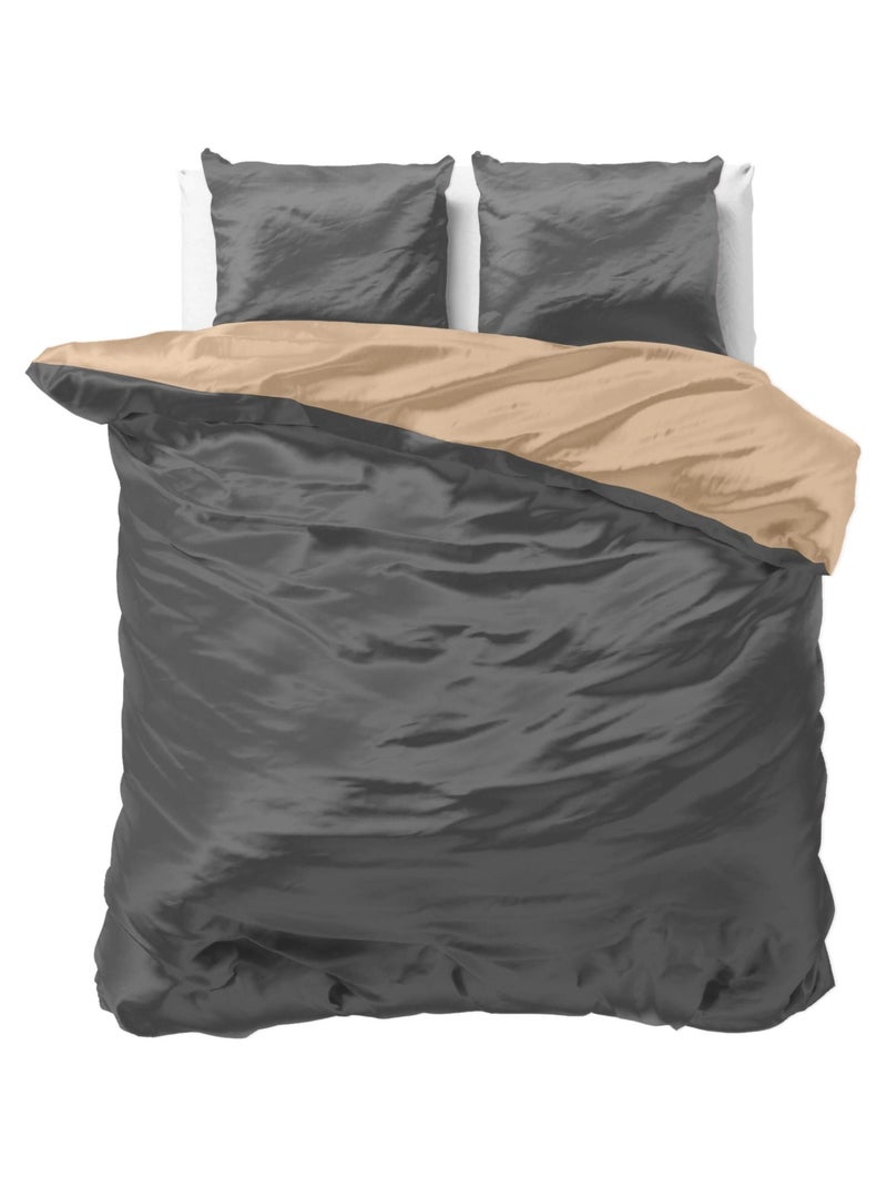 Parure de Lit Satin Réversible Gris Anthracite / Taupe Gris - Kiabi