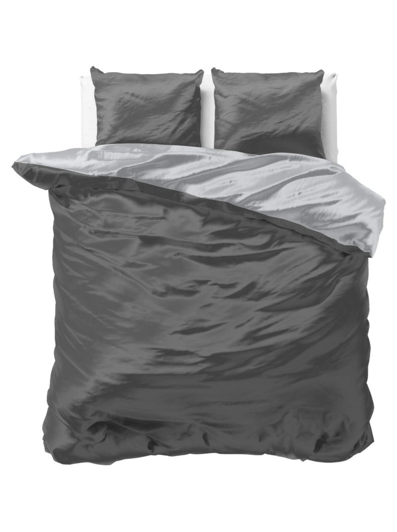 Parure de Lit Satin Réversible Gris Argent / Anthracite Gris - Kiabi