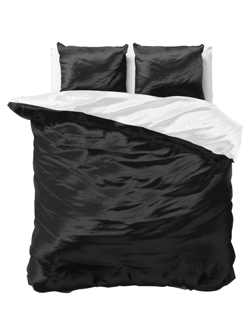 Parure de Lit Satin Réversible Noir / Blanc Noir - Kiabi