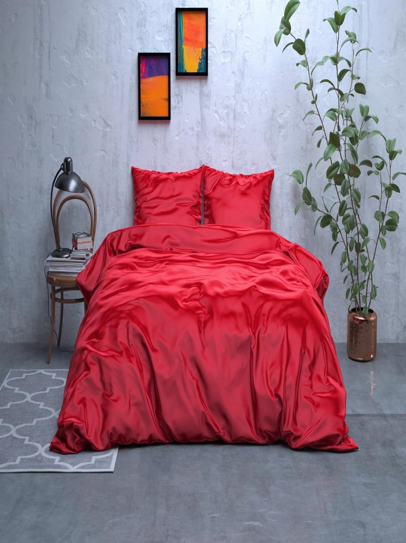 Parure de Lit Satin Rouge Rouge - Kiabi
