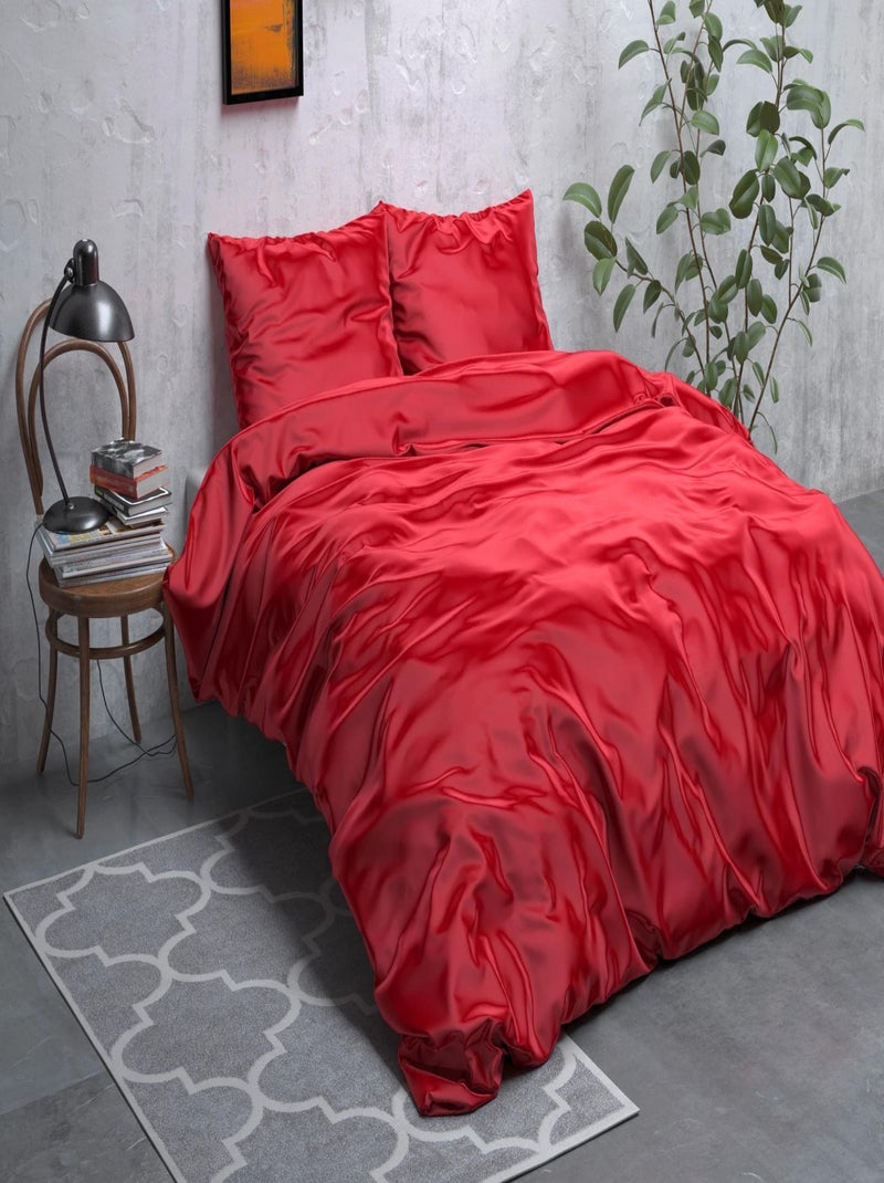 Parure de Lit Satin Rouge Rouge - Kiabi