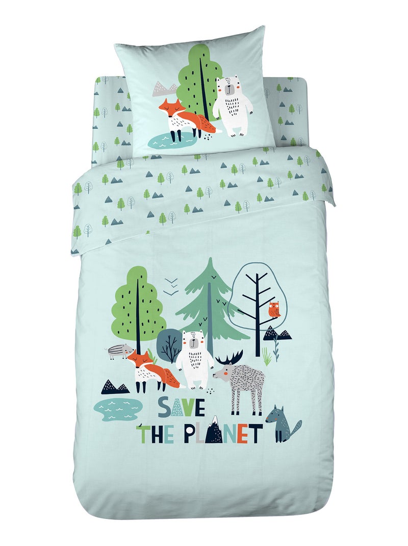 Parure de lit SAVE THE PLANET coton issu de l'agriculture biologique Vert - Kiabi