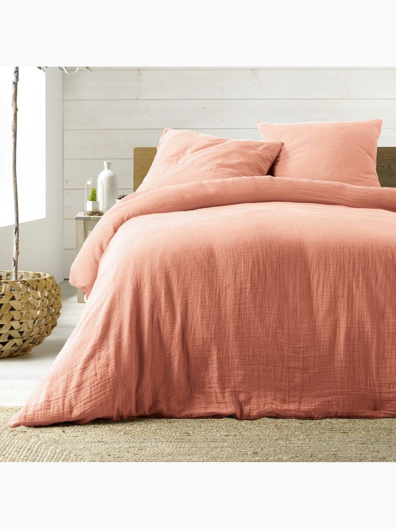 Parure de lit Sienna + 2 taies 63x63 cm – Double face gaze de coton & coton 57 fils Rose - Kiabi